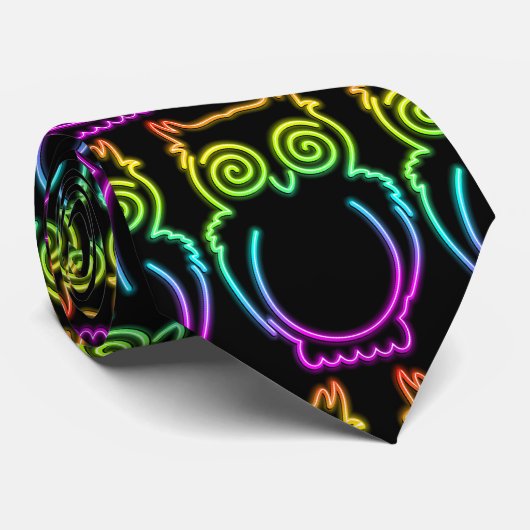 Owl Psychedelic Neon Light Button Stropdas (Opgerold)