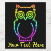 Owl Psychedelic Neon Light Button Wijn Etiket (Enkel label)