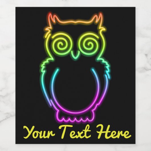 Owl Psychedelic Neon Light Button Wijn Etiket (Enkel label)