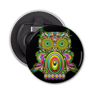 Owl Psychedelic Pop Art Button Flesopener