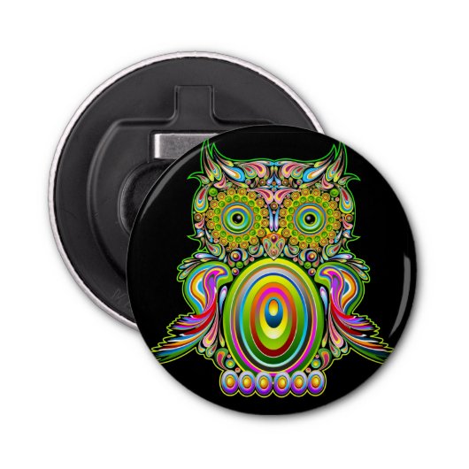 Owl Psychedelic Pop Art Button Flesopener (Voorkant)