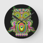 Owl Psychedelic Pop Art Ronde Klok (Voorkant)