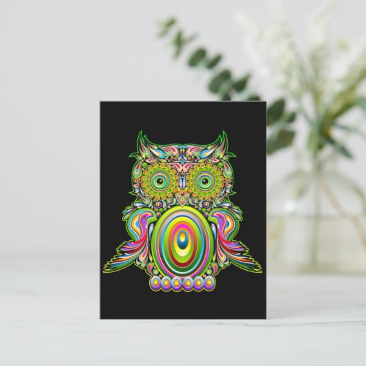 Owl Psychedelic Popart Briefkaart (Staand voorkant)