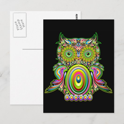 Owl Psychedelic Popart Briefkaart (Voorkant / Achterkant)