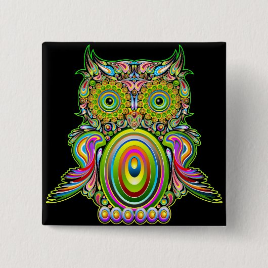 Owl Psychedelic Popart Button (Voorkant)