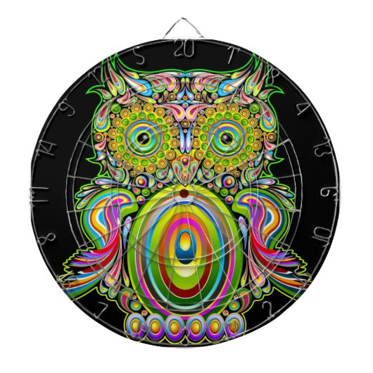 Owl Psychedelic Popart Dartboard Dartbord (Voorkant)