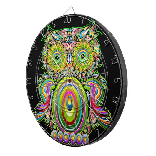 Owl Psychedelic Popart Dartboard Dartbord (Voorkant Rechts)