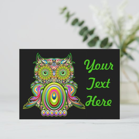 Owl Psychedelic Popart Invitation Kaart (Staand voorkant)