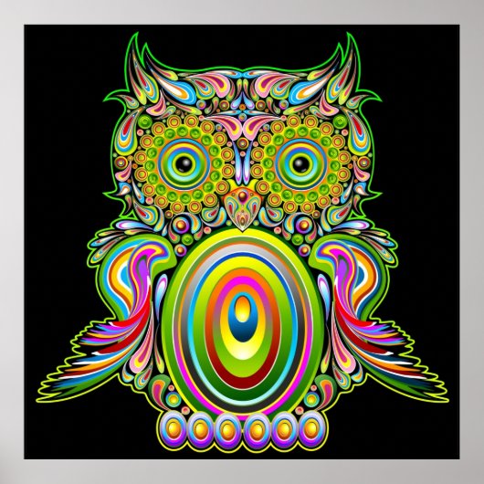 Owl Psychedelic Popart Poster (Voorkant)