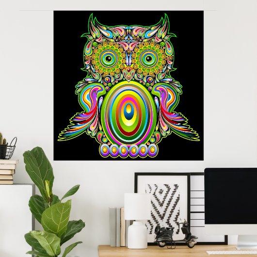 Owl Psychedelic Popart Poster (Thuiskantoor)