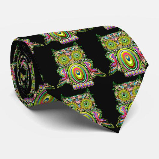 Owl Psychedelic Popart Stropdas (Opgerold)
