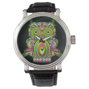 Owl Psychedelic Popart Tapestry Magnet Bottle Open Horloge