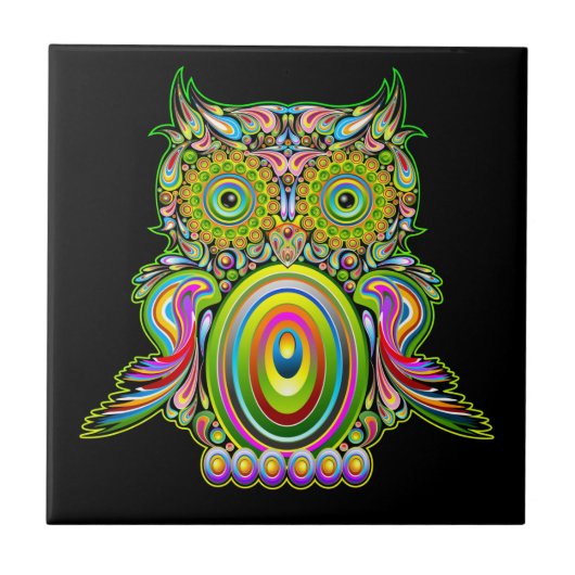 Owl Psychedelic Popart Tapestry Magnet Bottle Open Tegeltje (Voorkant)
