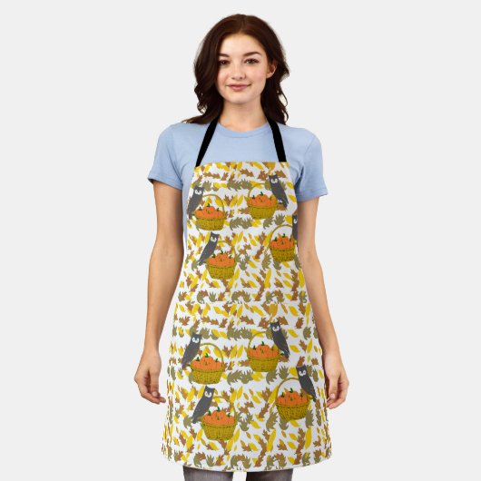 Owl & Pumpkin Harvest" Apron | All-Over Print Schort (Gedragen)