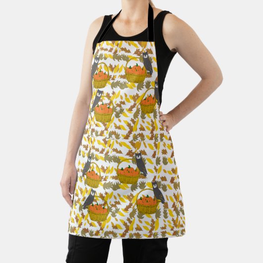 Owl & Pumpkin Harvest" Apron | All-Over Print Schort (Insitu)