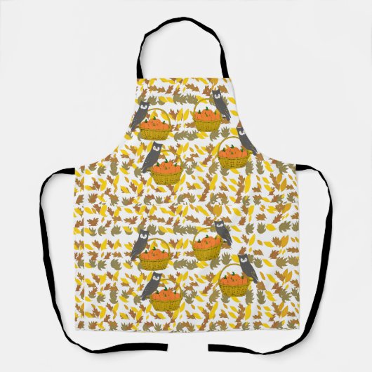Owl & Pumpkin Harvest" Apron | All-Over Print Schort (Voorkant)