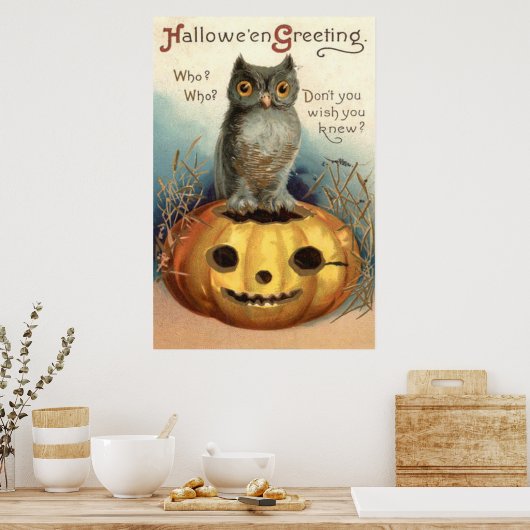 Owl Pumpkin Jack O Lantern Poster (Keuken)