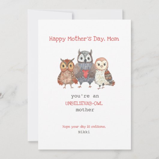 Owl Pun Moederdag Kaart (Voorkant)