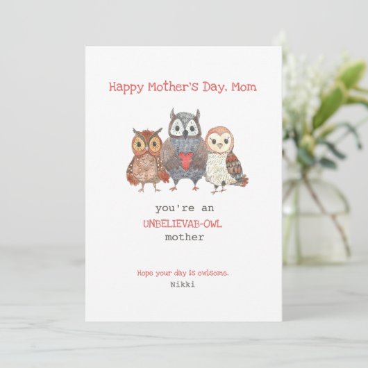 Owl Pun Moederdag Kaart (Staand voorkant)