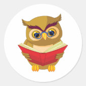Owl Reading Ronde Sticker (Voorkant)