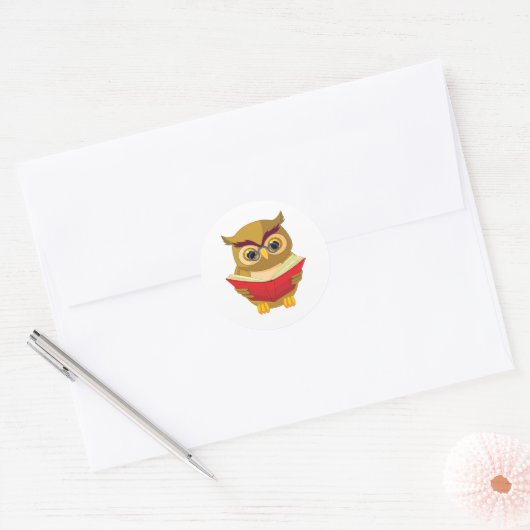 Owl Reading Ronde Sticker (Envelop)