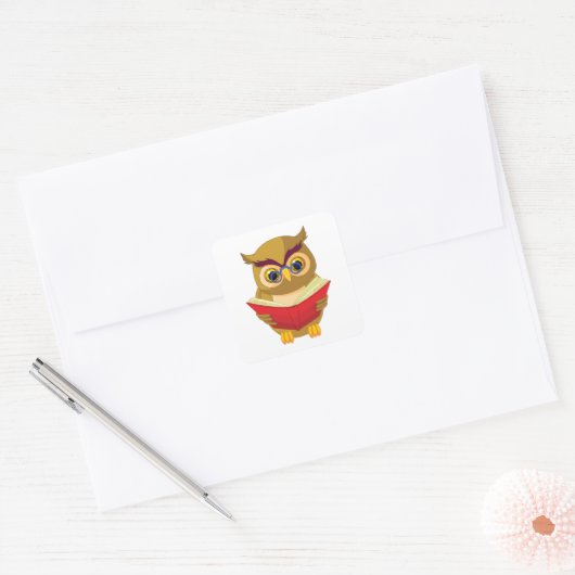 Owl Reading Vierkante Sticker (Envelop)