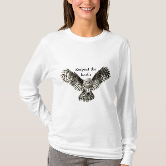 Owl, respecteer de Aarde Native American Quote T-shirt (Voorkant)