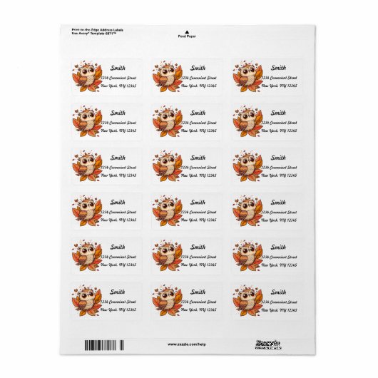 Owl Return Address Label (Full Sheet)