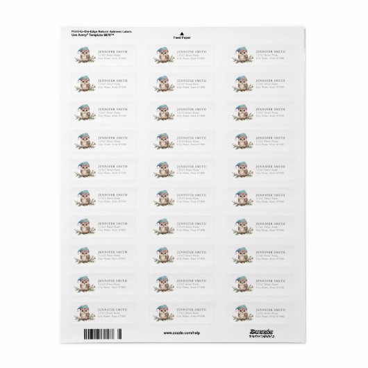 Owl Return Address Labels (Full Sheet)