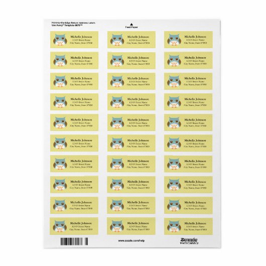 Owl Return Address Labels (Full Sheet)
