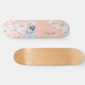 Owl Roos Gold Glitter Cherry Blossom Monogram Persoonlijk Skateboard (Horizontaal)