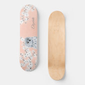 Owl Roos Gold Glitter Cherry Blossom Monogram Persoonlijk Skateboard (Voorkant)