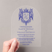 Owl Royal Crest Monogram Arch Wedding Invitation Acryl Uitnodigingen (Insitu (Draagbaar))