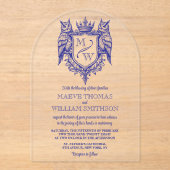 Owl Royal Crest Monogram Arch Wedding Invitation Acryl Uitnodigingen (Voorkant)