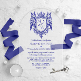 Owl Royal Crest Monogram Arch Wedding Invitation Acryl Uitnodigingen