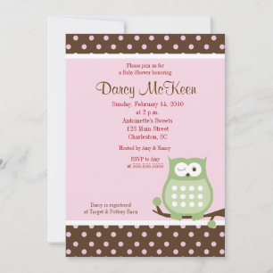 Owl roze en bruine dot Baby shower Kaart