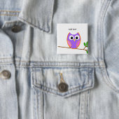 Owl: Roze en Paarse Owl Vierkante Button 5,1 Cm (In situ)