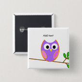 Owl: Roze en Paarse Owl Vierkante Button 5,1 Cm (Voorkant /achterkant)