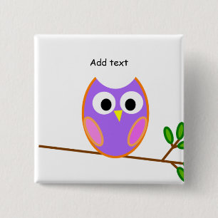 Owl: Roze en Paarse Owl Vierkante Button 5,1 Cm