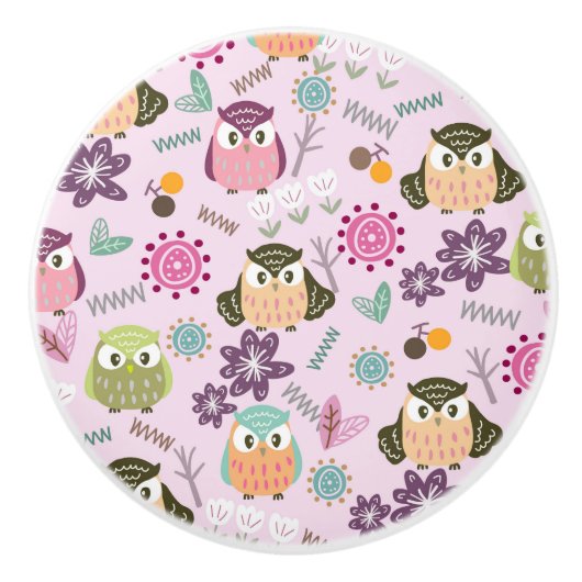 Owl roze keramische knop (Voorkant)