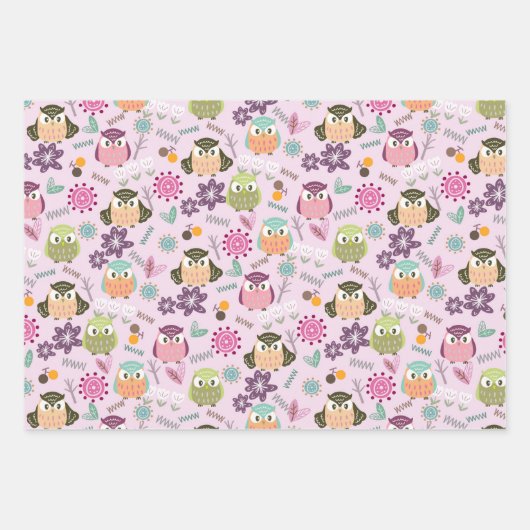 Owl roze omvulpapier inpakpapier vel (Voorkant)