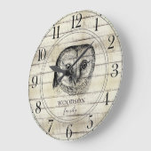 Owl Rustic Light Wood Family Name Large Clock Grote Klok (Hoek)