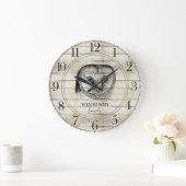 Owl Rustic Light Wood Family Name Large Clock Grote Klok (Huis)