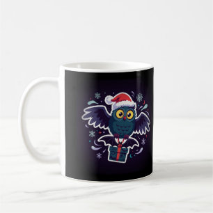 Owl Santa die een cadeau bezorgt mok