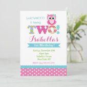 Owl Second Birthday Party Invitations Kaart (Staand voorkant)