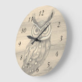 Owl Sepia Beige Wood Rustige cijfers Grote Klok (Hoek)