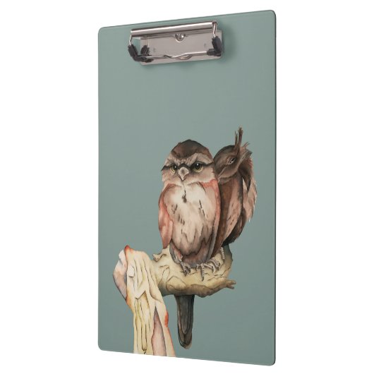 Owl Sibling Bird Waterverf | Jouw namen toevoegen Klembord (Links)