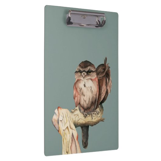 Owl Sibling Bird Waterverf | Jouw namen toevoegen Klembord (Rechts)