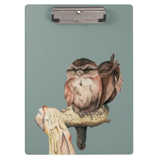 Owl Sibling Bird Waterverf | Jouw namen toevoegen Klembord (Voorkant)