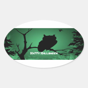 Owl Silhouette Halloween Ovale Sticker